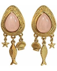 By Ozge - Neutrals Teardrop-Plated Fish & Seashell Charm Earrings - Lyst
