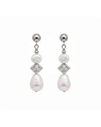 Angel Barocco - Geometric Pearl Drop Earrings - Lyst