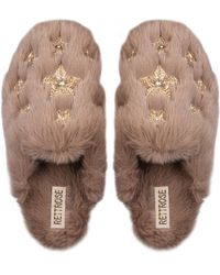 Rettrose - Neutrals Saylor Mink Luxury Plush Diamanté Embellished Handmade Slipper - Lyst