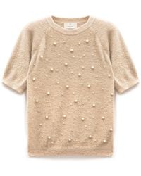 Peraluna - Neutrals Emilia Pearl Embroidered Knit Fluffy Blouse - Lyst