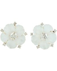 Artisan - 14K Carved Crystal & Diamond Flower Stud Earrings - Lyst