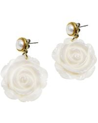 Farra - Rose Flower Shaped Shell Dangle Statement Earrings - Lyst