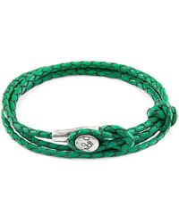 Anchor and Crew - Fern Green Dundee Silver & Braided Leather Bracelet - Lyst