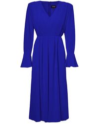 BLUZAT - Electric Midi Dress With Pleats And Proeminent Shoulders - Lyst