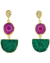 YAA YAA LONDON - Purple Green Gemstone Gold Statement Earrings - Lyst