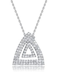 Genevive Jewelry - Sterling Silver White Cubic Zirconia Triangle Design Pendant - Lyst