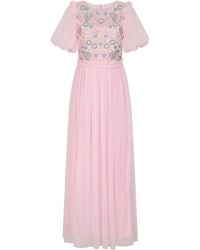 Frock and Frill - Laraline Puff Sleeve Maxi Dress With Floral Embroidery - Lyst