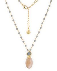 Azuni London - Persephone Double Gemstone Beaded Chain Necklace Peach Moonstone & Labradorite - Lyst