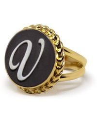 Vintouch Italy - Gold Vermeil Black Cameo Ring Initial V - Lyst