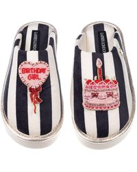 Laines London - Flatform Stripe Closed Toe Slippers With Birthday Girl Brooches - Lyst