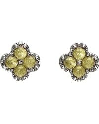 Farra - Minimalist Flower Shaped Prehnite Stud Earrings - Lyst