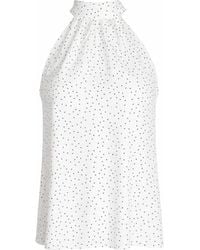2KStyle - Ivana Gathered Tie-Detailed Polka Dot Viscose Blouse - Lyst