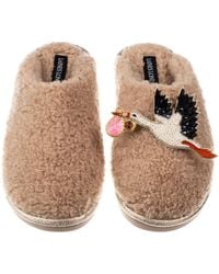 Laines London - Neutrals Toffee Teddy Closed Toe Slippers With Baby Girl Stork Brooches - Lyst