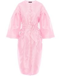 concept A trois - Pale Taffeta Dress With Puff Sleeves And Pleats - Lyst