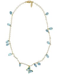 Farra - Aquamarine Charms With A Butterfly Pendant Necklace - Lyst