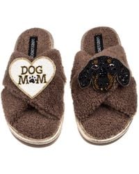 Laines London - Neutrals Laines Neutral Boucle Slippers With Little Sausage The Dachshund & Dog Mum Mom Brooches - Lyst