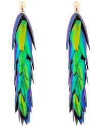 Oana Savu - Beetle Wings Extra Long Drop Statement Party Earrings Ear Studs - Lyst