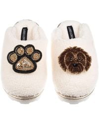Laines London - Neutrals Teddy Closed Toe Slippers With Paw & Chocolate Cockapoo Brooches - Lyst