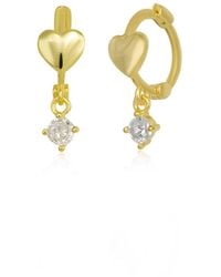 Spero London - Heart Huggie Hoop Sterling Silver Drop Earring - Lyst