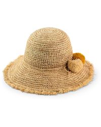 Justine Hats - Neutrals Stylish Raffia Hat With Pompoms - Lyst