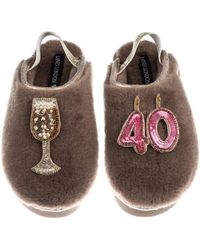 Laines London - Neutrals Flatform Cloud Closed Toe Slippers With 40Th Birthday & Champagne Glass Brooches - Lyst
