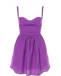 AVENUE No.29 - Linen Gathered Mini Dress With Straps - Lyst