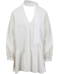 House of Ika - Tie-Neck Linen Mini Dress - Lyst