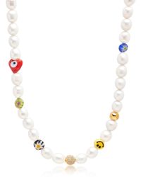 Nialaya - Smiley Face Pearl Choker With Assorted Beads - Lyst