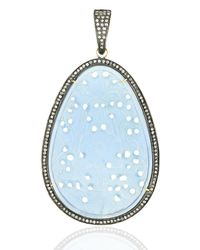 Artisan - Carved Agate Gemstone With Pave Diamond In 18k Gold & Silver Oval Cut Pendant - Lyst