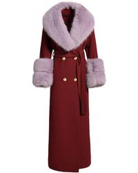Hortons England - Mayfair Cashmere Long Coat Burgundy Fur - Lyst