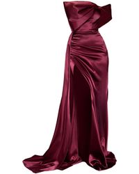 Moda Glam - Vienna Statement Bow Gown With Sash- Merlot - Lyst