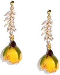 I'MMANY LONDON - Real Flower Rosa Brillante Rosebud Drop Earrings With Crystal Leaves - Lyst