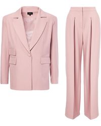 BLUZAT - Pastel Pink Suit With Regular Blazer With Double Pocket And Ultra Wide Leg Trousers - Lyst