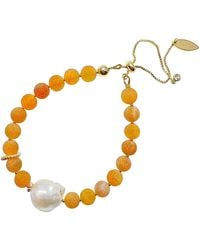 Farra - Agate Bracelet With Baroque Pearl Adjustable Bracelet - Lyst