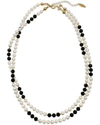 Farra - Timeless Black Obsidian & White Freshwater Pearls Double Layers Necklace - Lyst