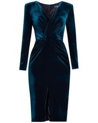 Rumour London - Scarlett Velvet Dress With V-Neckline & Draped Detail - Lyst