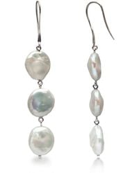 The Jewellery Store London - Keshi Pearl Coin Three Layer Dangle Earrings - Lyst