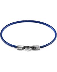Anchor & Crew Azure Blue Talbot Silver And Round Leather Bracelet