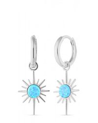 Spero London - Blue Opal Northern Star Starburst Drop Hoop Earring Sterling - Lyst
