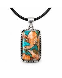 Saéa - Apricot And Coral Spiny Oyster Rectangle Pendant On Leather Cord - Lyst