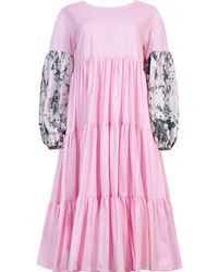 Manimekala Oversize Midi Tiered Smock Dress Pink