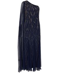 Raishma - Navy Mila Cut As One Shoulder With A Dramatic To-the-floor Draped Train, Falling From The Shoulder Gown - Lyst