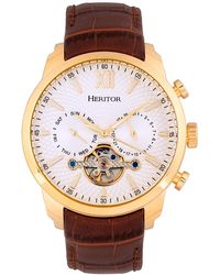 Heritor - Arthur Semi-skeleton Leather-band Watch With Day And Date - Lyst