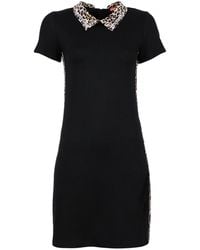 Lalipop Design - Mini Knitted Dress With Faux Crystal Embellished Leopard Print Collar - Lyst
