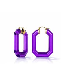 Gold & Honey - Emerald Gemstone Lucite Hoop Earrings - Lyst