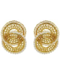 Lavish by Tricia Milaneze - Neutrals Pearl & Minerva Duo Handmade Crochet Earrings - Lyst