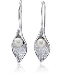 Isla Silver - Handmade Calla Lily Freshwater Pearl Drop Earrings - Lyst