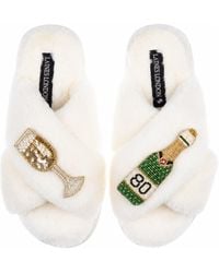 Laines London - Neutrals Classic Laines Slippers With Champagne & Glass 80Th Birthday Brooches - Lyst