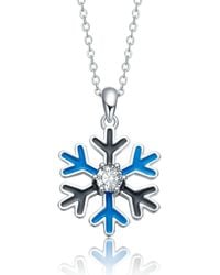 Genevive Jewelry - Plated With Clear Cubic Zirconia Darkk & Light Enamel Snowflake Design Christmas Pendant Necklace - Lyst