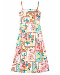 Yumi' - Multicolour Fruit Print Midi Sun Dress Ruched Back - Lyst